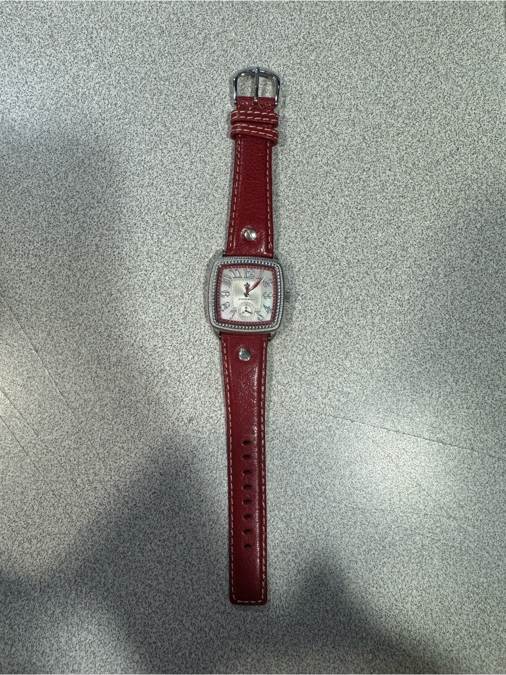 New Judith Ripka Stainless Steel Square Dial Watch with Red Leather Band